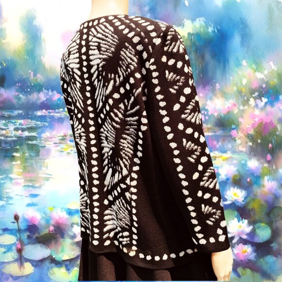 MING WANG Jacquard Premier Knitwear Bracelet Sleeves Jacket Cardigan Sz L - Picture 4 of 6